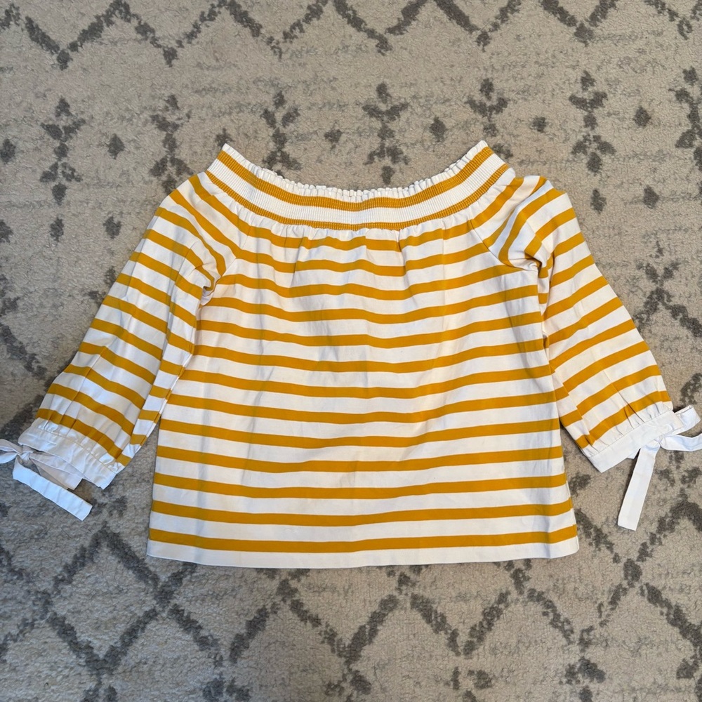 J. Crew Women’s Yellow Striped Off The Shoulder 3/4 Bow Sleeve Top - Size XS